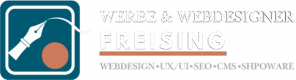 Das Logo der Werbe und Webdesigner Freising zeigt ein stabiles klares Quadrat, dass mit seinen Abgerundeten Ecken den modernen Stil der Online Welt zeigt. Eine Kalligraphie Feder zeigt Zukunfstsweisend nach rechts oben, und Macht einen Kreativen Strich nach Außerhalb der Box um zu Zeigen, das das Team über den Tellerrand hinaus denkt. Ein orangener Punk ist ein Call to Action und refferenziert das Mobile Umfeld. Der Text weißt auf die Localität in Freising hin und Beschreibt Angebote wie Webdesign, UX und UI Design, SEO, CMS, und Shopware