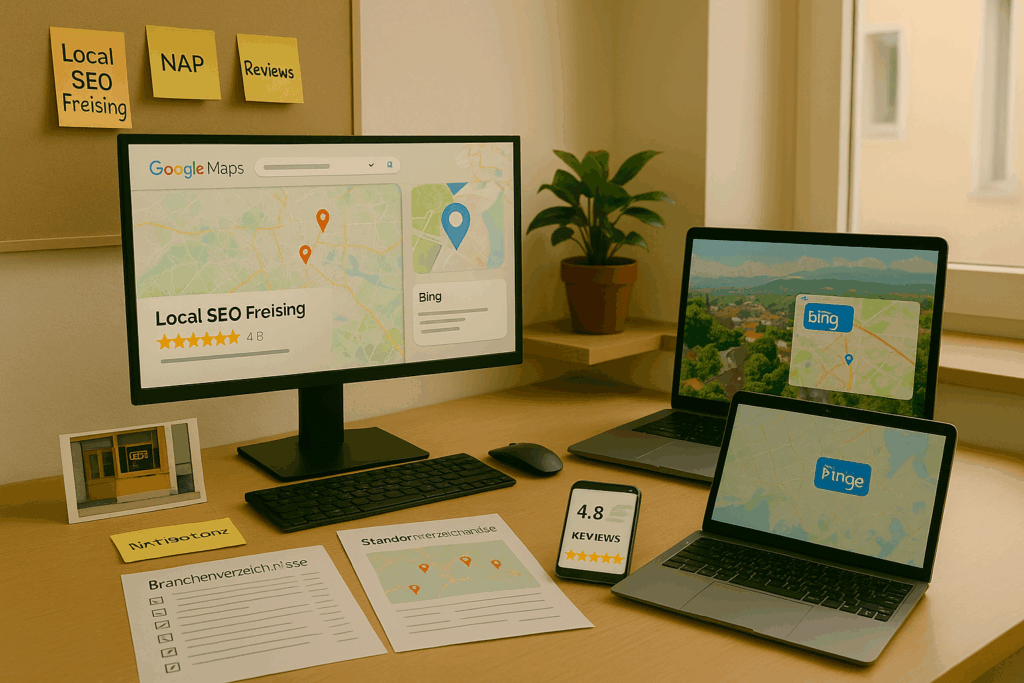 Lokale Sichtbarkeit Angebote, der Werbe und Webdesigner Agentur in Freising. Beliebt: Local SEO Freising, Eintrag in Google Maps, Bewertungen aufbauen Nische: Apple Maps/Bing Places/Branchenverzeichnisse, NAP-Konsistenz, Standortseiten für Ortsteile/Region