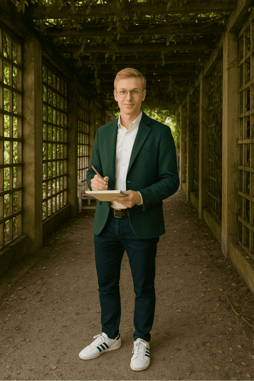 Porträt von Maximilian Schütze, Grafiker der Webdesign Agentur Freising, in den Weihenstephaner Gärten